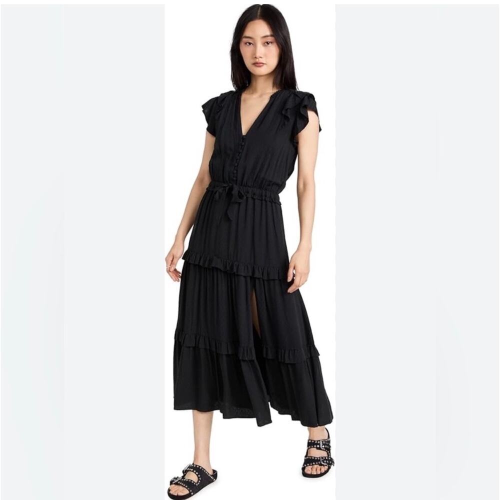 PAIGE Black Rozlyn Tiered Midi Black Dress Size Large